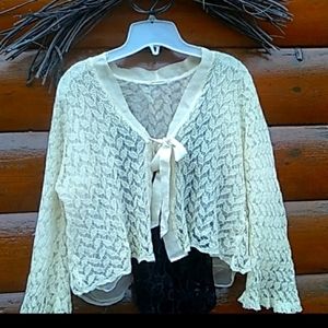 BEDROOM JACKET Boudoir  DELICATE VINTAGE CROCHETED CARDIGAN